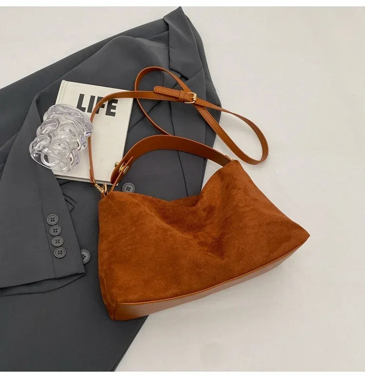 New Solid Color PU Zipper Women's Bag Suede Large Capacity Women's Shoulder Bag Fashion Versatile Casual Dual Purpose Handbag