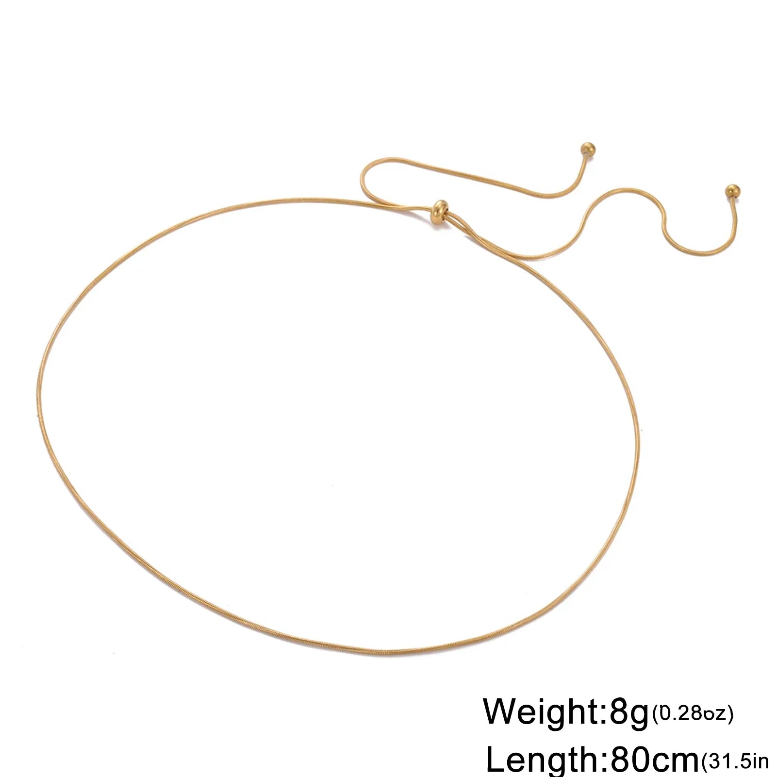 Teamer Long Snake Chain Round Bead Necklace Stainless Steel Gold Color For Girls Women Minimalist Trendy Simple Jewelry Gift