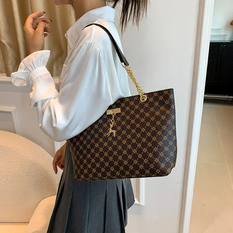 Summer High Quality PU Leather Fashion Large-capacity Shoulder Armpit Women's Bag Work Student Travel Female Retro Handbag Tote