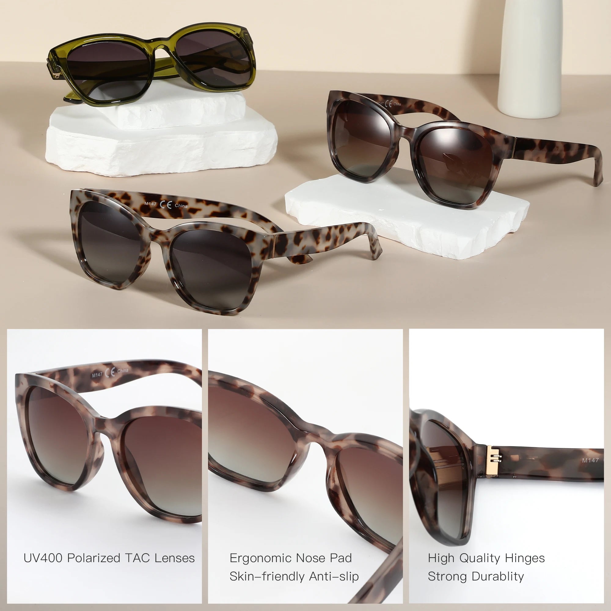 ZENOTTIC Polarized Cat Eye Sunglasses - Oversized UV400 Designer Women