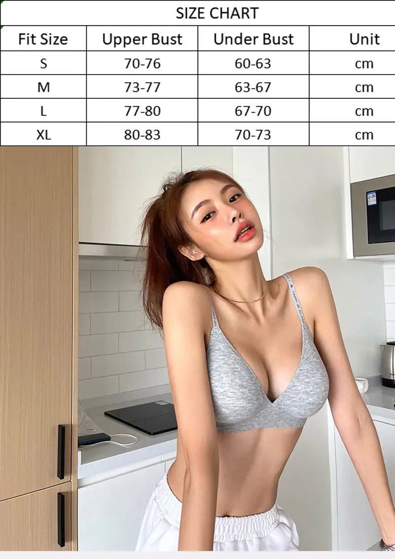 FINETOO 1PCS Women Sexy Seamless Bras Deep V Neck Bralette Sexy Lingerie Letter Strap Tops Push Up Underwear Wireless Brassiere