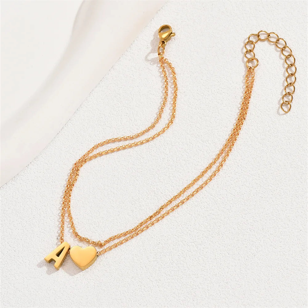 Boho 26 Letters A-Z Stainless Steel Chain Anklets For Women Simple Heart Ankle Bracelet Anklet Beach Jewelry Summer Accessories