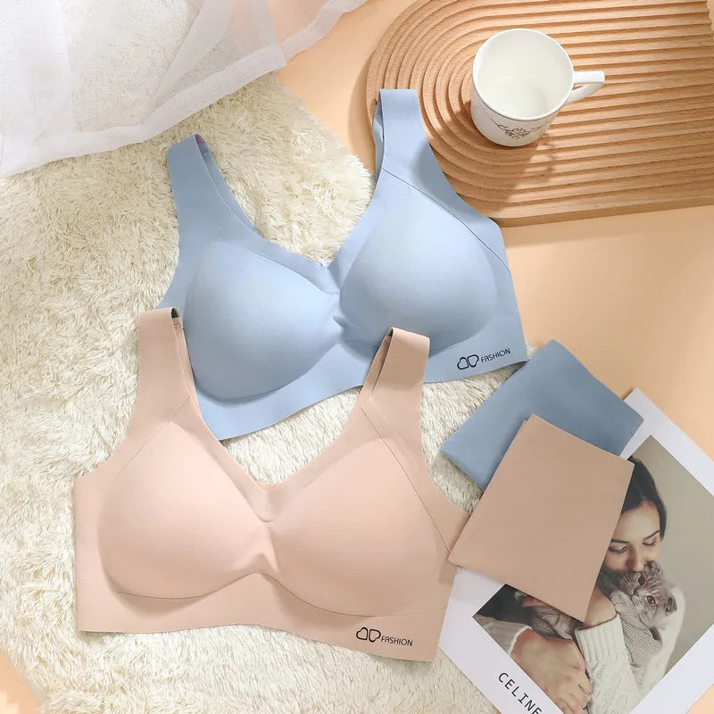 A /B / C Fixed Cup Seamless   Oversized Bra Thin Push Up  Women Underwear