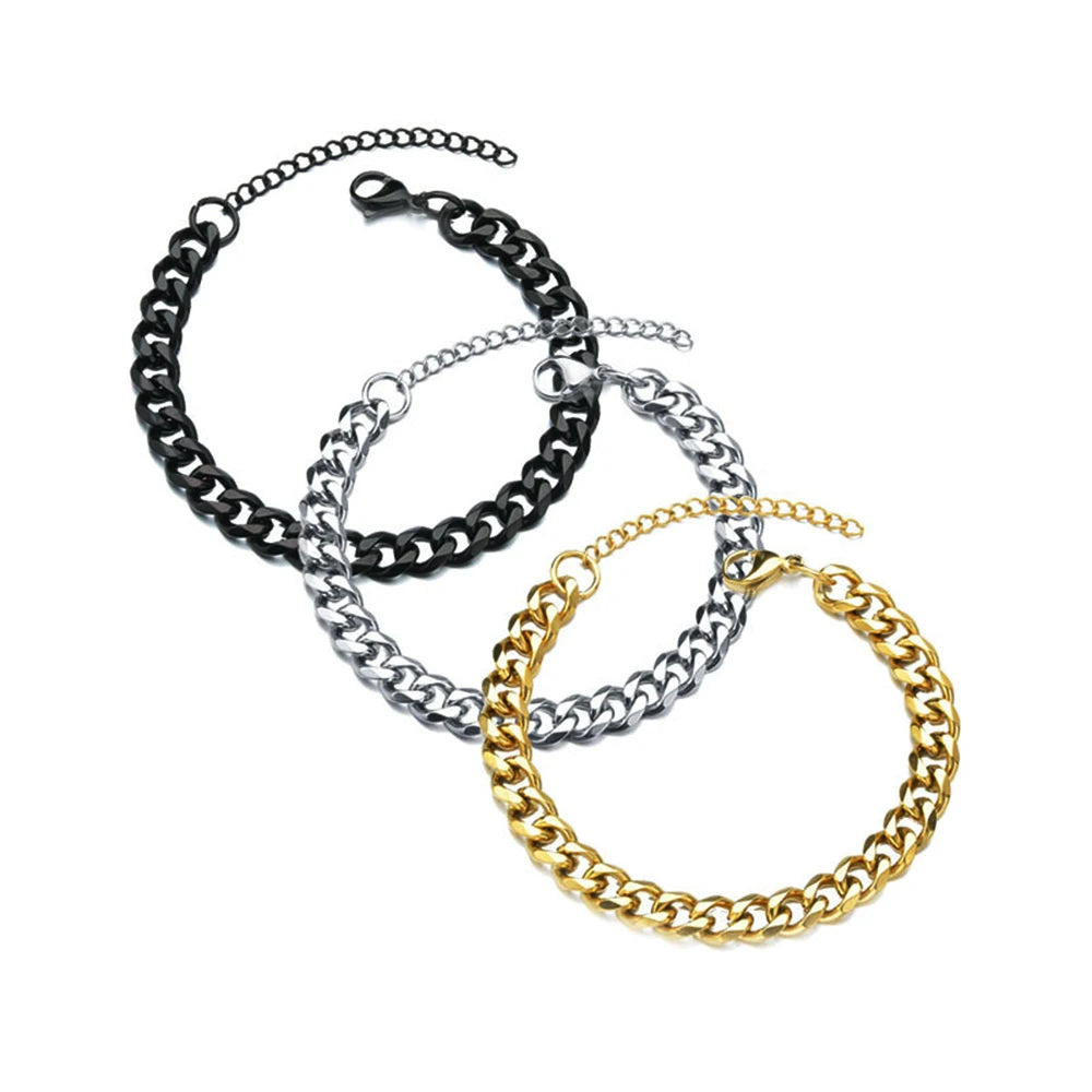 Stainless Steel Width 3.5/5/7mm Cuban Chain Men Bracelet Classic Chain Bracelet For Men Women Jewelry Gift Length Customized
