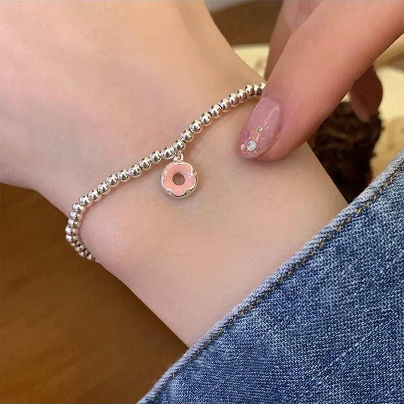 New 925 Silver Geometric Bead Punk Peace of Mind Words Irregular String Bracelet For Woman Girl Fashion Jewelry Gift Dropship