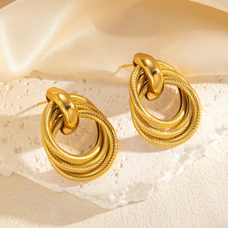 ANENJERY 316L Stainless Steel Circular Splicing Earrings For Women Men Fashion Unique Punk Hip hop Jewelry Gift Wholesale