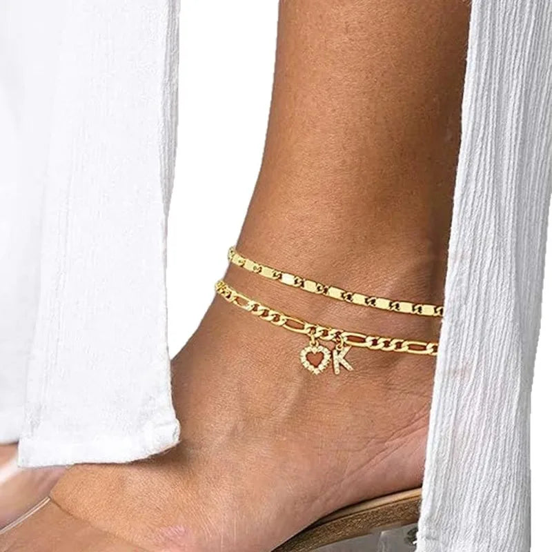 Gold Anklet Bracelet for Women Waterproof 18K Gold Plated Stainless Steel Figaro Hammer Chain Ankle Chain Bracelets Foot Jewelry