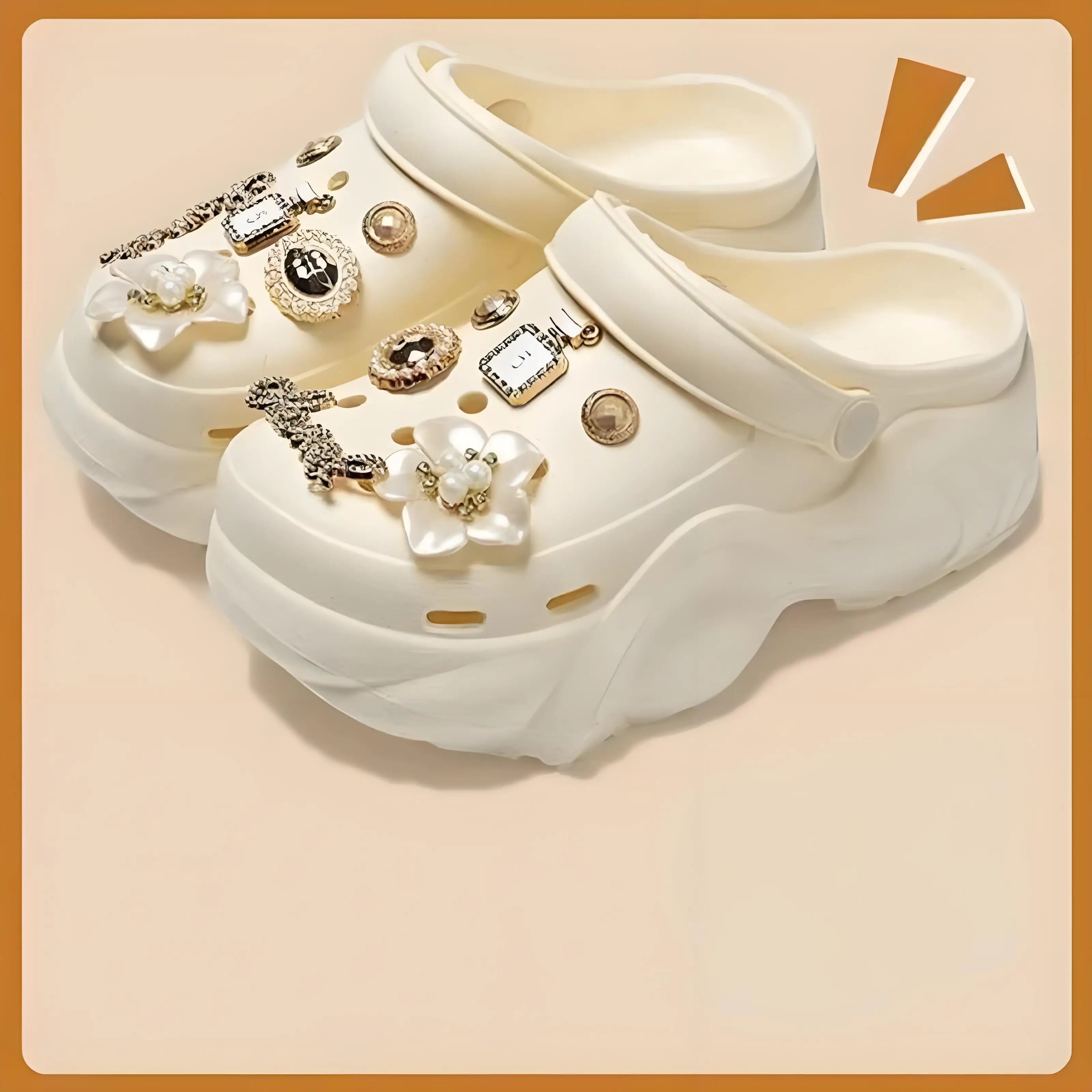 Women DIY Silver Chains Fashion Bear Decor Clogs Summer Sping Autumn Beach Sandals Cave Hole Garden Shoes For Students Girls New