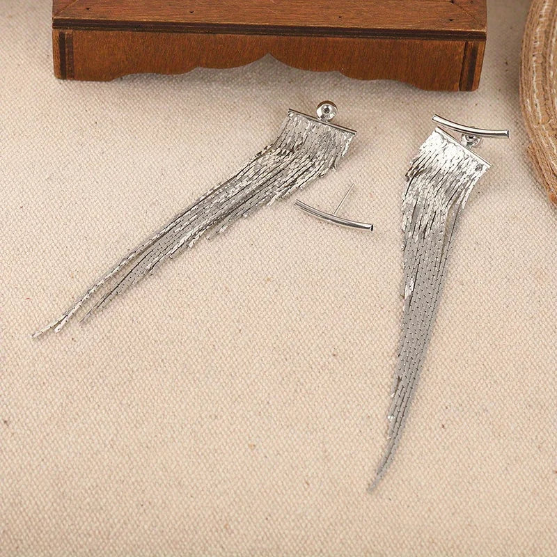 1 pair of minimalist and stylish tassel earrings, elegant and personalized metal earrings, delicate earrings for everyday partie
