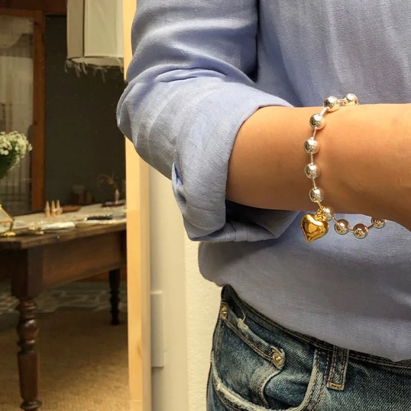 New 925 Silver Geometric Bead Punk Peace of Mind Words Irregular String Bracelet For Woman Girl Fashion Jewelry Gift Dropship
