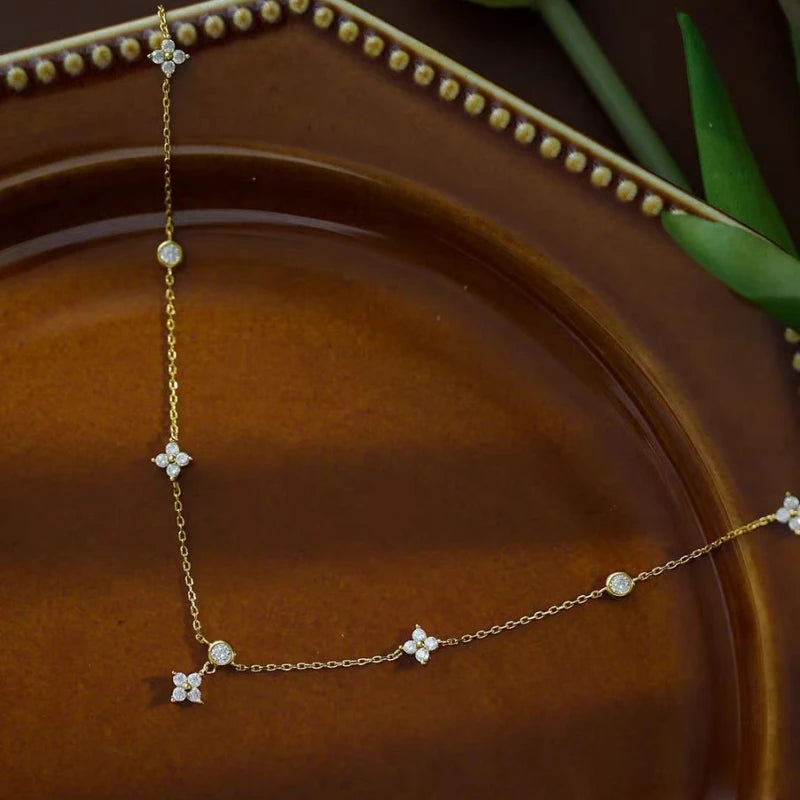 LGKGL Read S925 Sterling Silver Plated 18K Gold Sparkling Zircon Flower Necklace for Women Girl Exquisite Party Jewelry Gifts