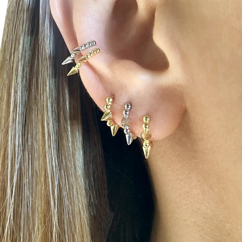 925 Sterling Silver Needle Punk Spike Rivet Hoop Earrings For Women Huggie Earrings Ear Cuff Piercing Earring Gothic Jewelry