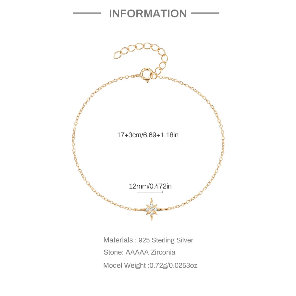 CANNER European American Style Eight-Pointed Star Zircon Bracelet S925 Sterling Silver Personality Simple Versatile Bracelet