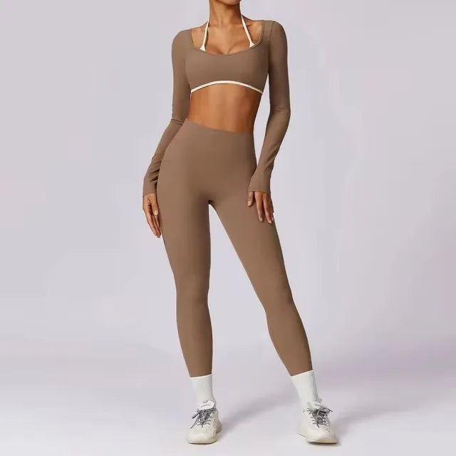 2Pcs Gym Set Women Workout Backless Yoga Suit Women Quick Dry Running Legging Fitness Bra Short-sleeved Shirt Sports Suit Female