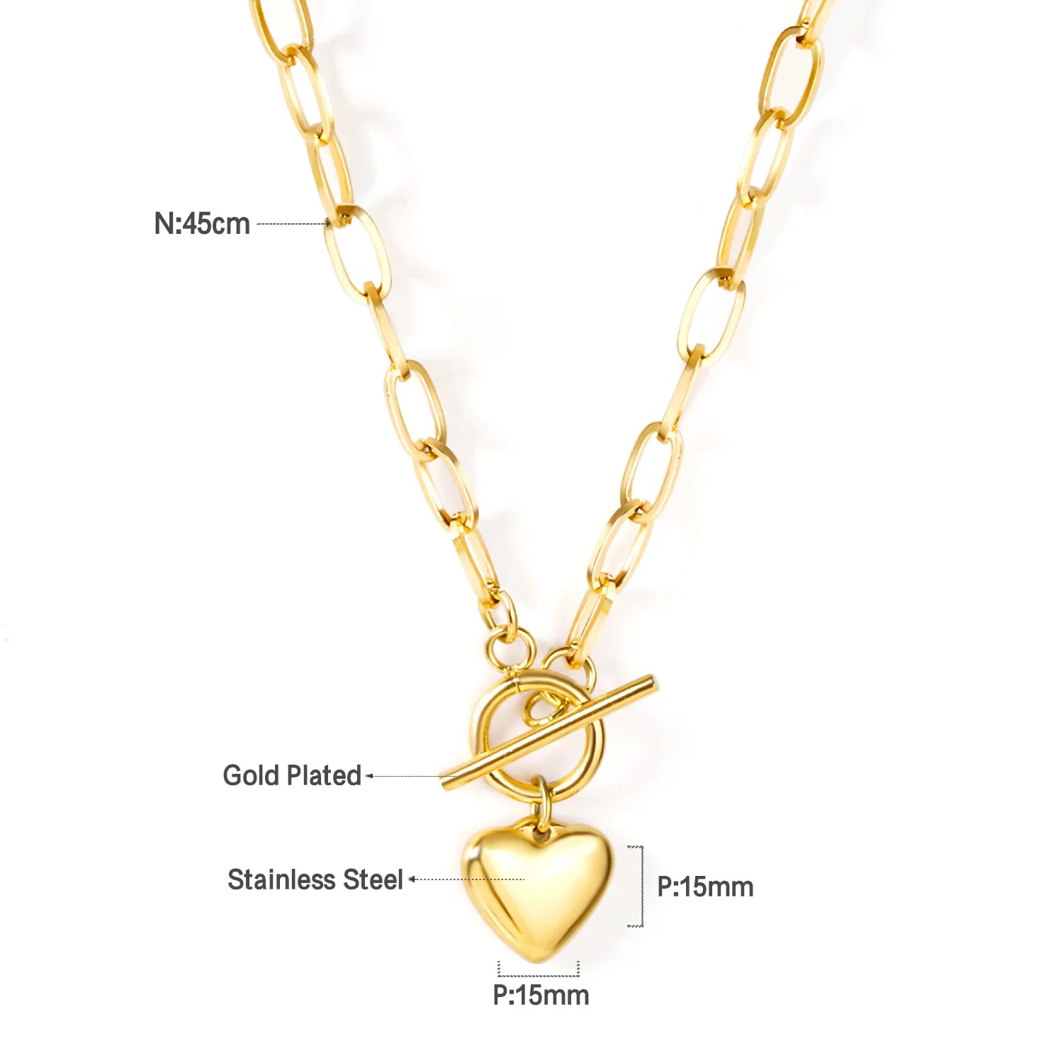 ASONSTEEL Romantic Heart Pendant Necklace For Women High Quality Golden Stainless Steel Metal Stylish Choker Valentine's Gift