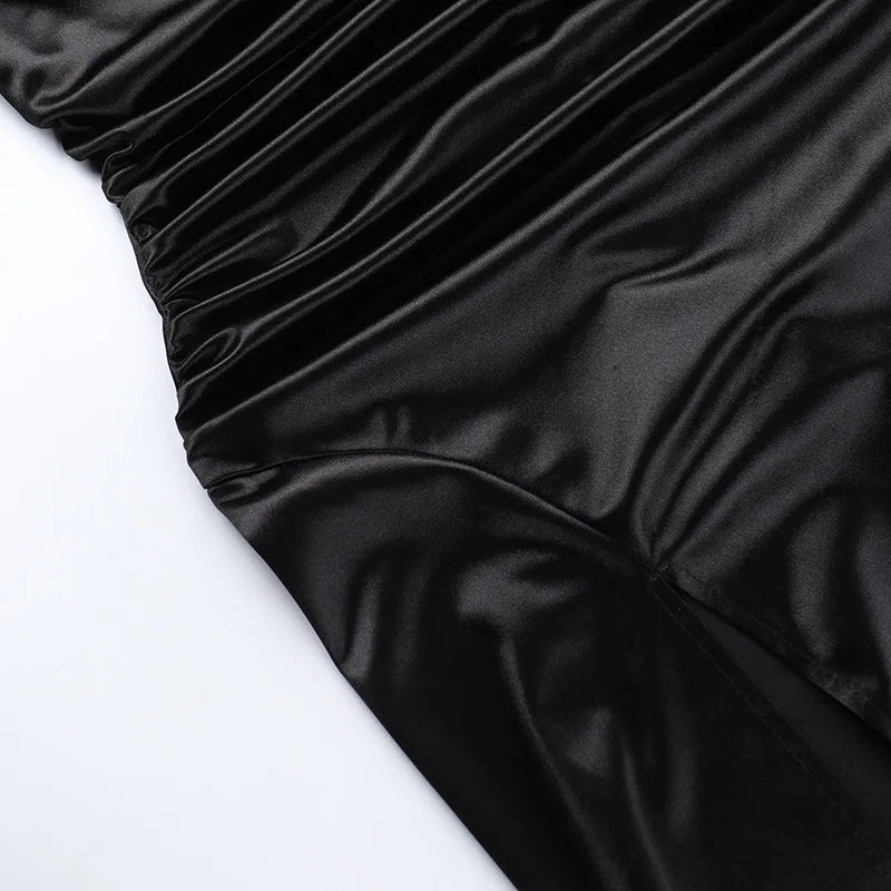 Sexy Satin Halter Dress - Ruched Slit Long Evening Gown