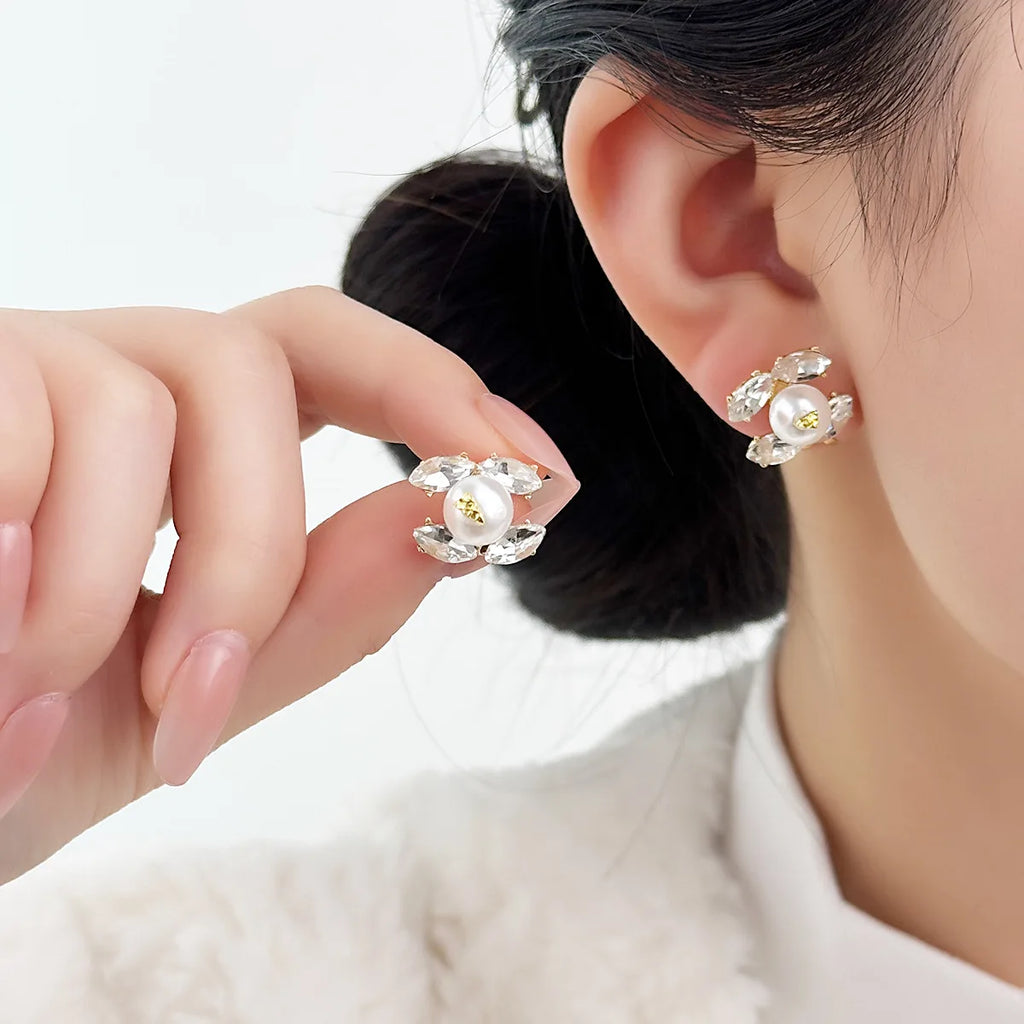 2025 New French Light Luxury Exquisite Temperament Earrings Zircon Pearl Stud Earrings Silver Needle High-end Versatile Earrings