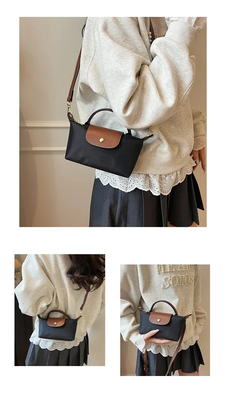 Retro Fashion Nylon Dumpling Bag Women's Crossbody Handbag Soft Polyester Lining Zipper Closure Shoulder Bag Handbag