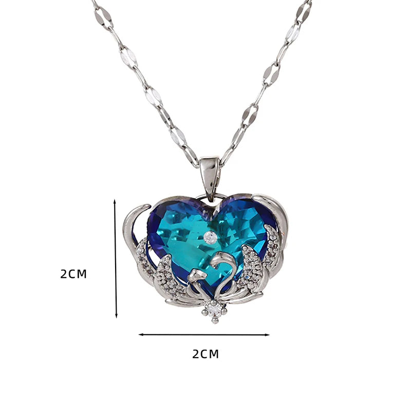 Versatile crystal necklace heart-shaped pendant collarbone chain ins jewelry woman bijoux acier inoxydable collar y2k accessorie