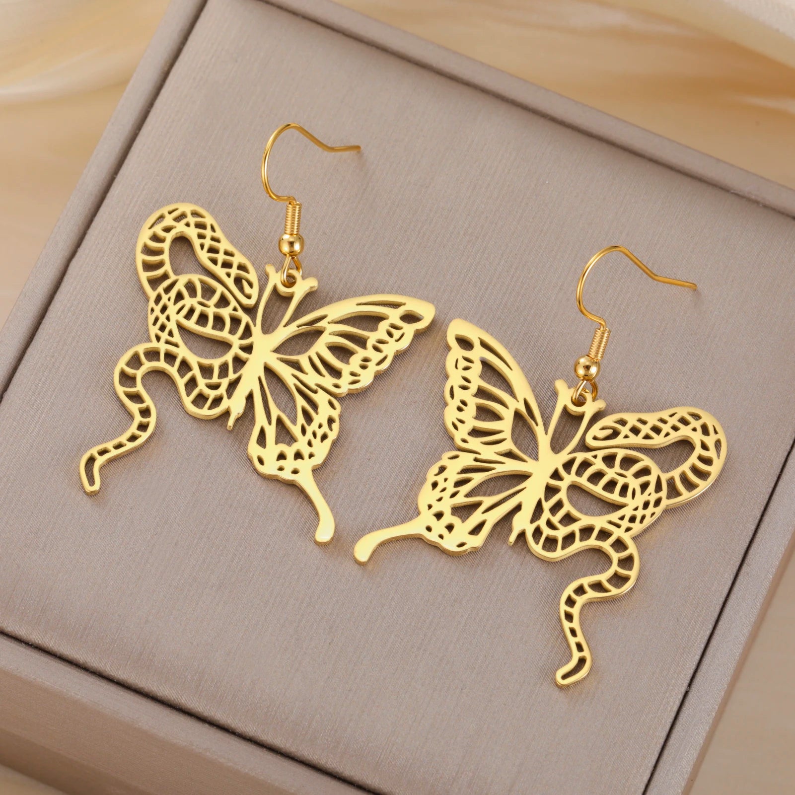 Lucktune Butterfly Snake Drop Earrings Stainless Steel Animals Earrings For Women Fashion Jewelry Woman Accesories Party Gifts