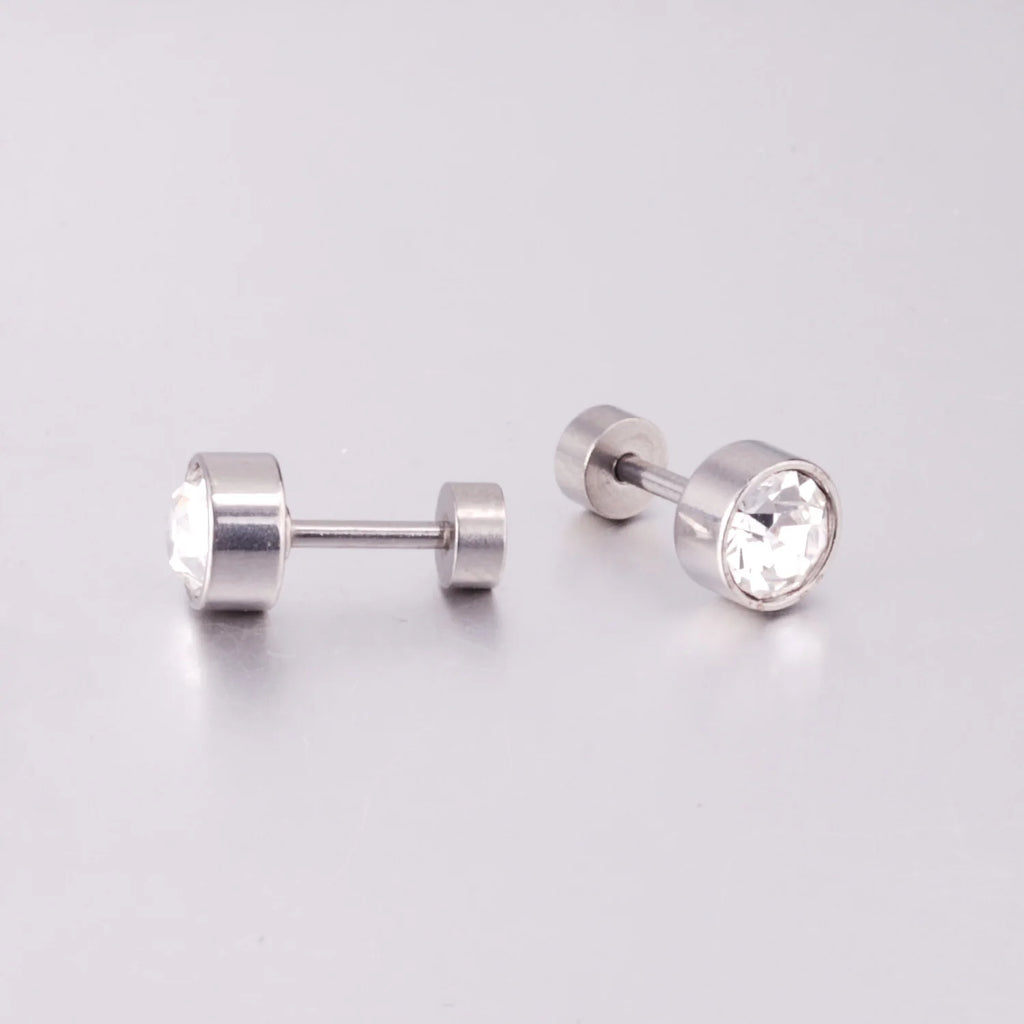 LUXUSTEEL Twist Back Round Cubic Zirconia Stud Earrings Stainless Steel Anti-allergy For Women Men 3mm to 7mm Christmas Party