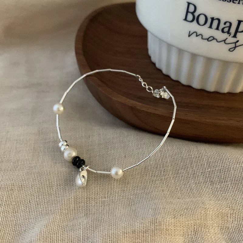 New 925 Silver Geometric Bead Pearl Punk Irregular Asymmetric Adjustable Bracelet For Woman Girl Fashion Jewelry Gift Dropship