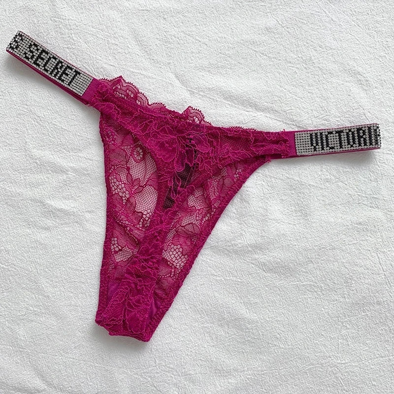 2024 New Women's Sexy Lace Panties Sheer Fashionable Breathable Seamless Patterned with Rhinestones Panties Thong Underwear