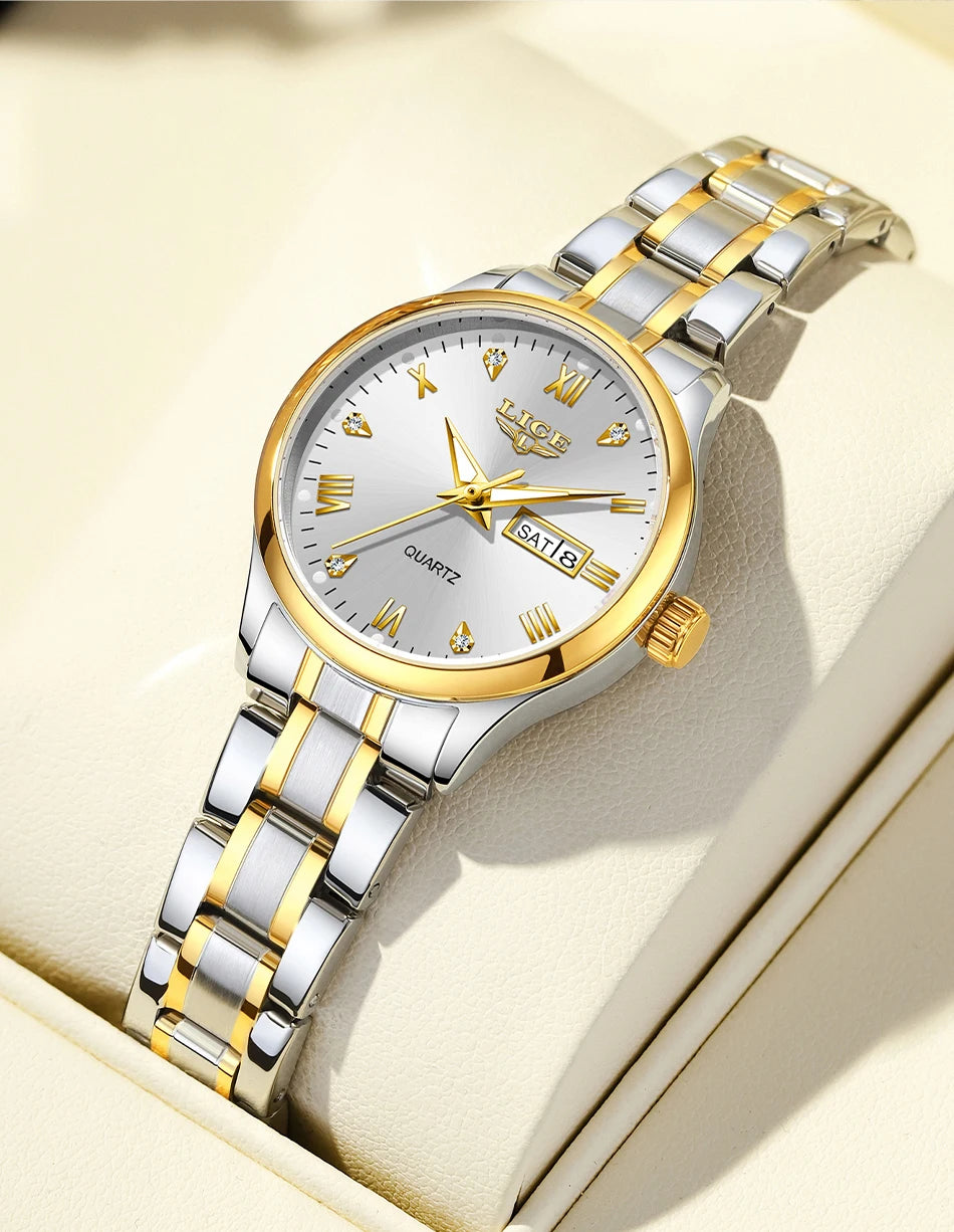 LIGE Women Wrist Watch Original Watches for Ladies Waterproof Stainless Steel Luxury Quartz Woman Wristwatch Diamond Dial Clock
