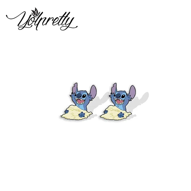 2024 New Cartoon Lovely Stitch Baby Cute Blue Alien Animals Epoxy Handcraft Acrylic Stud Earrings