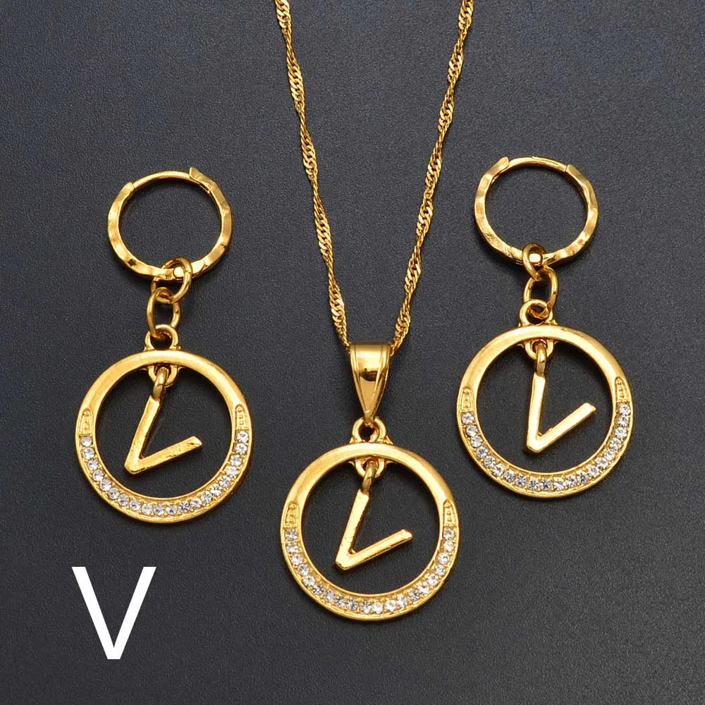 Anniyo A-Z Alphabet set Pendant Necklace and Earring set,Guam, Hawaii,African Initial Jewelry English Letters  #260306