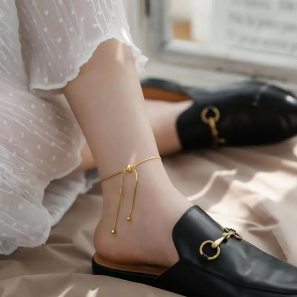 Stainless Steel Adjustable Anklet for Woman Round Snake Chain Pull-Out Anklet Button Birthday Gift Jewelry on Foot Wholesale