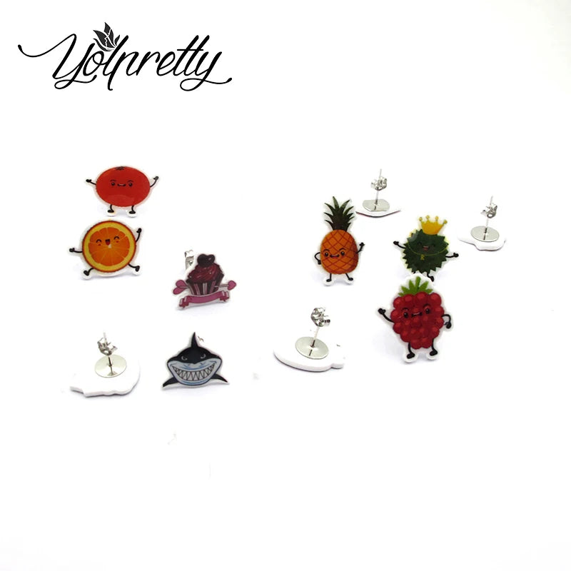 2024 New Cartoon Lovely Stitch Baby Cute Blue Alien Animals Epoxy Handcraft Acrylic Stud Earrings