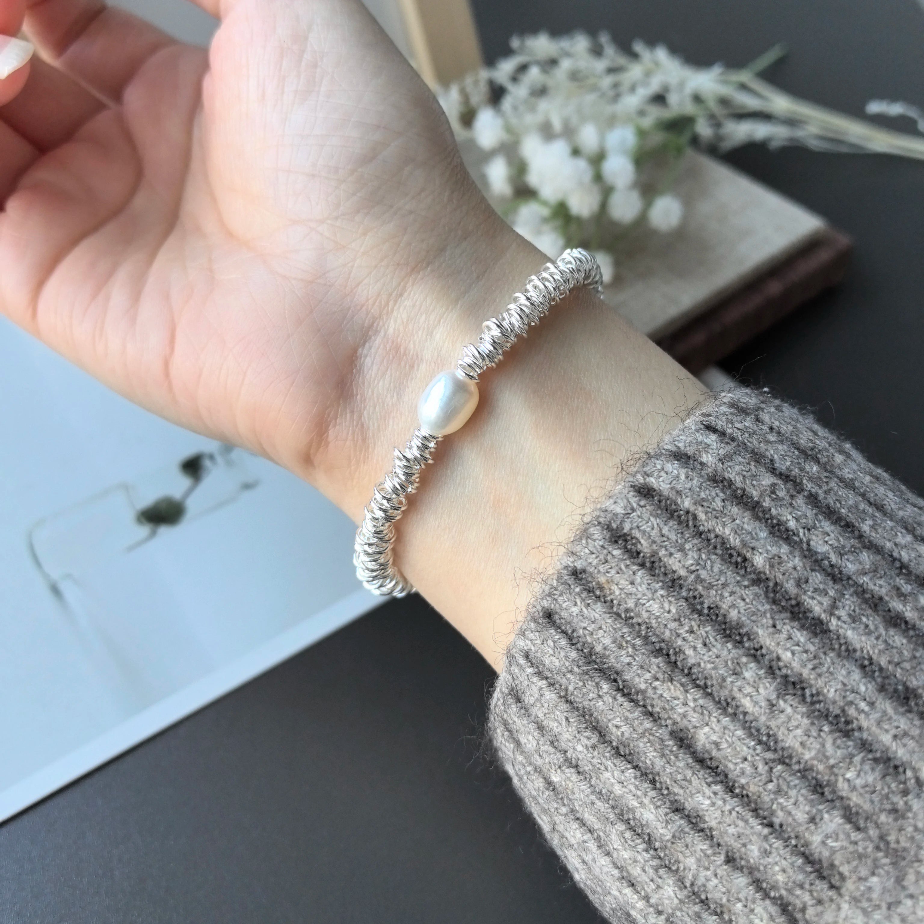 New 925 Silver Geometric Bead Pearl Punk Irregular Asymmetric Adjustable Bracelet For Woman Girl Fashion Jewelry Gift Dropship