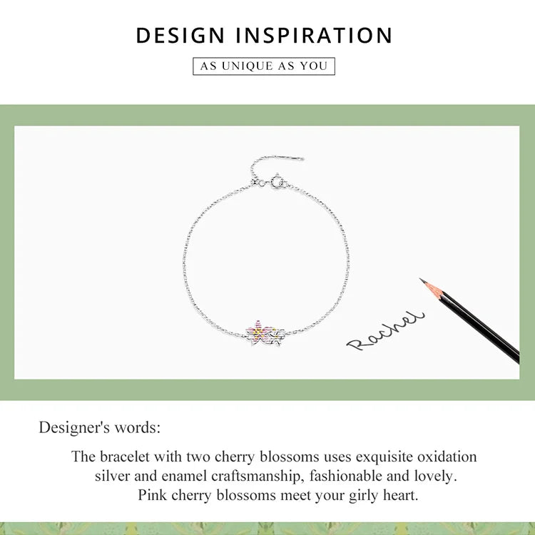 WOSTU 925 Sterling Silver Original Pink Sakura Bracelet Adjustable MINI Bracelet Chain Link Fit MINI Pendant Fashion Jewelry