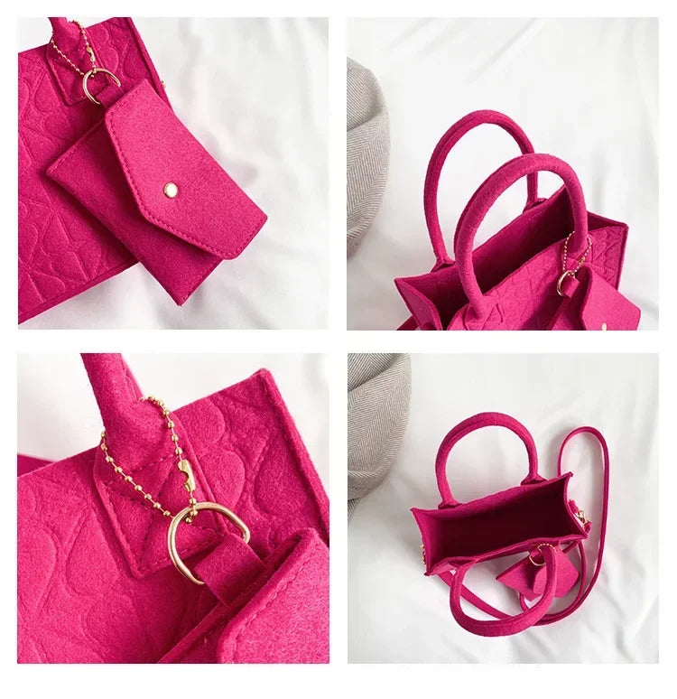 Korean Version Minimalist Embossed Felt Lightweight Handbag 2025 New Single Shoulder Diagonal Span Two-Piece Bag For Women