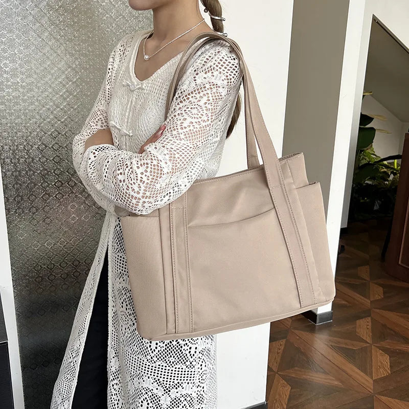 High Quality Commuting Tote Bag Simple Nylon Women's Shoulder Bag Large Capacity Student Class Handbag