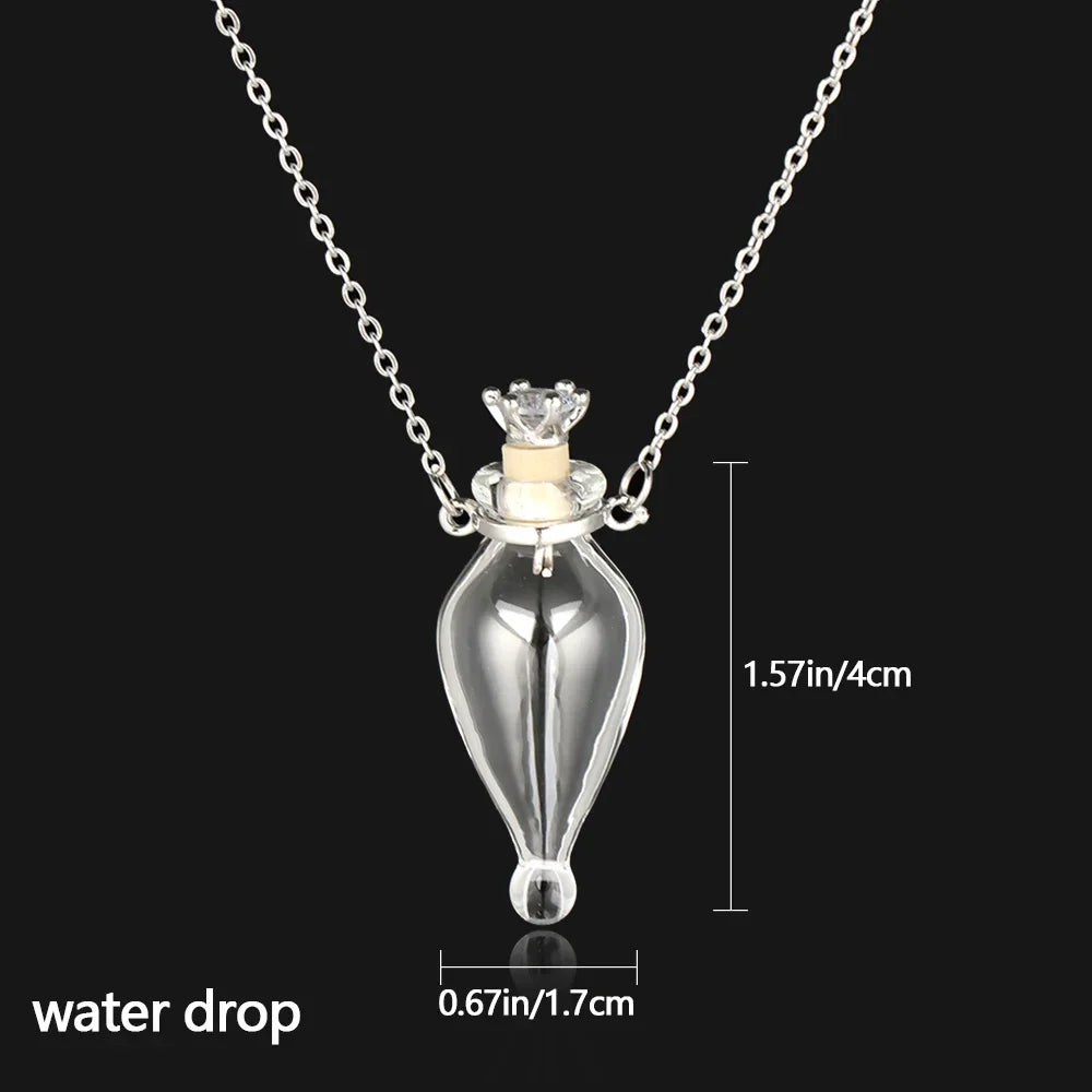 Openable Water Drop Heart Steel Chain Perfume Vial Necklace Wishing Bottle Pendant Essential Oil Diffuser Memorial Jewelry Gifts