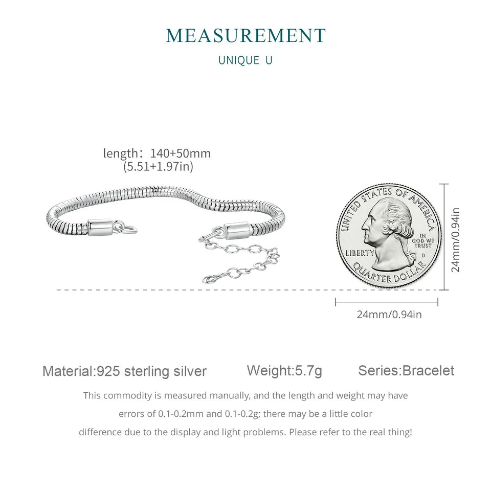 WOSTU Real 925 Sterling Silver Basic Snake Bangle Bracelet Butterfly Flower Closure Buckle For DIY Charms Bead Jewelry Make Gift
