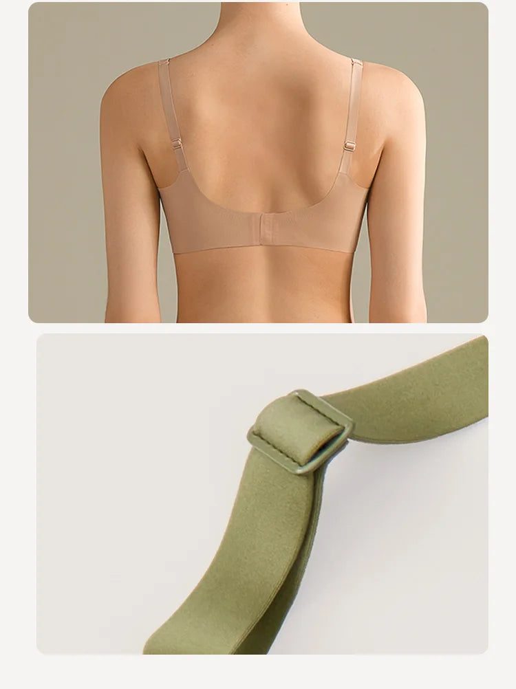SUJIIN Sexy Push Up Bra - Seamless Wireless V Neck Bralette
