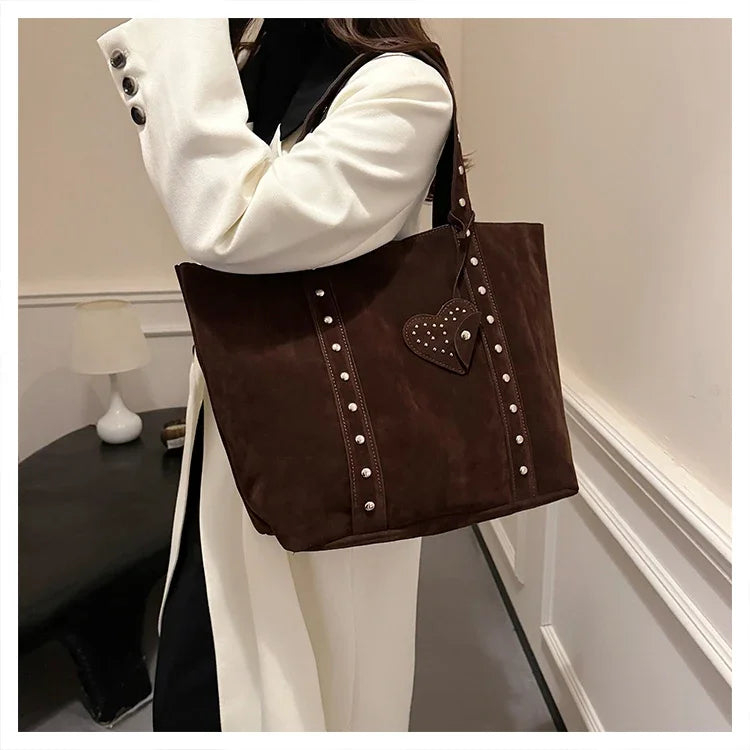 Fashion Suede Sewing Thread Shoulder Bags 2025 New Retro Versatile Commute Simplicity Solid Color Single Women's Handbag