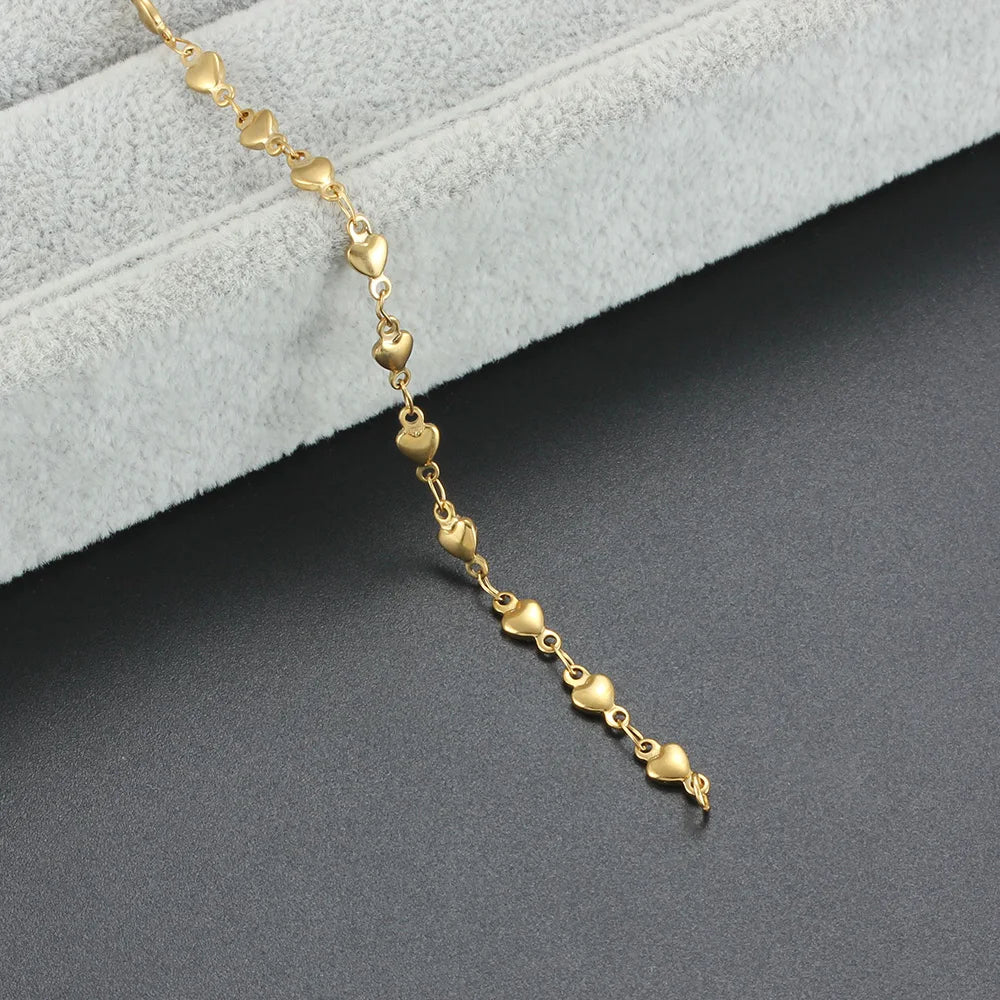 Stainless Steel Heart Bracelet For Women Link Chain Gold Silver Color Charm Female Cute Romantic Jewelry 7-9 Inch