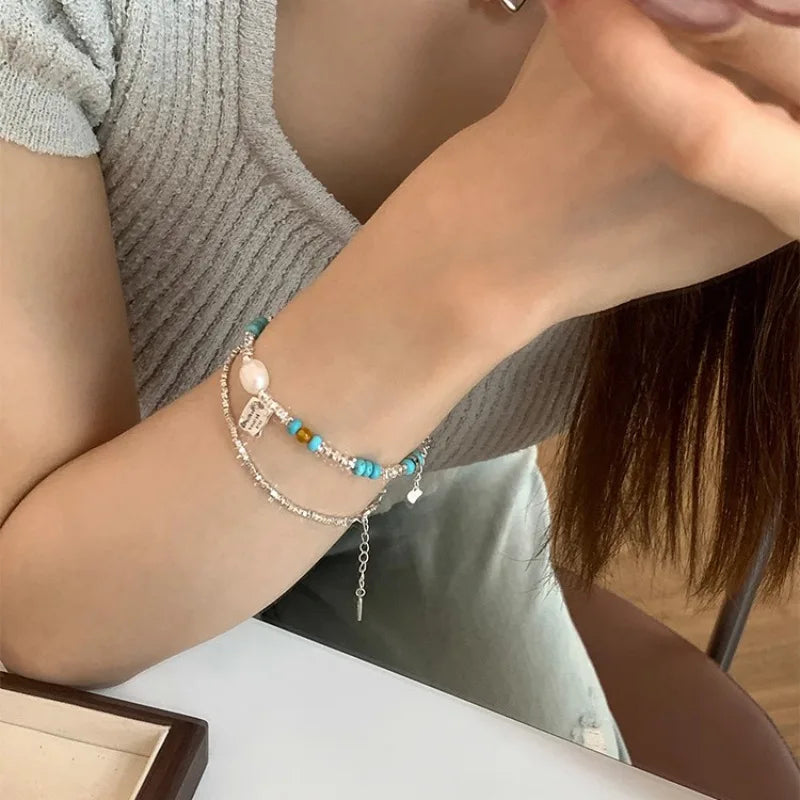 VENTFILLE 925 Sterling Silver Double Layer Pearl Bracelet for Women Girl Design Bead Korean Jewelry Dropshipping