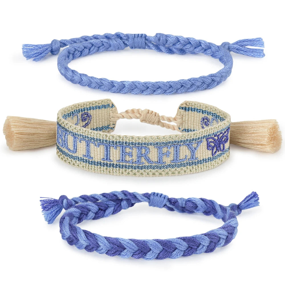 Braided Rope Bracelet Adjustable for Women with Stainless Steel Charms Arm Stacking Jewelry