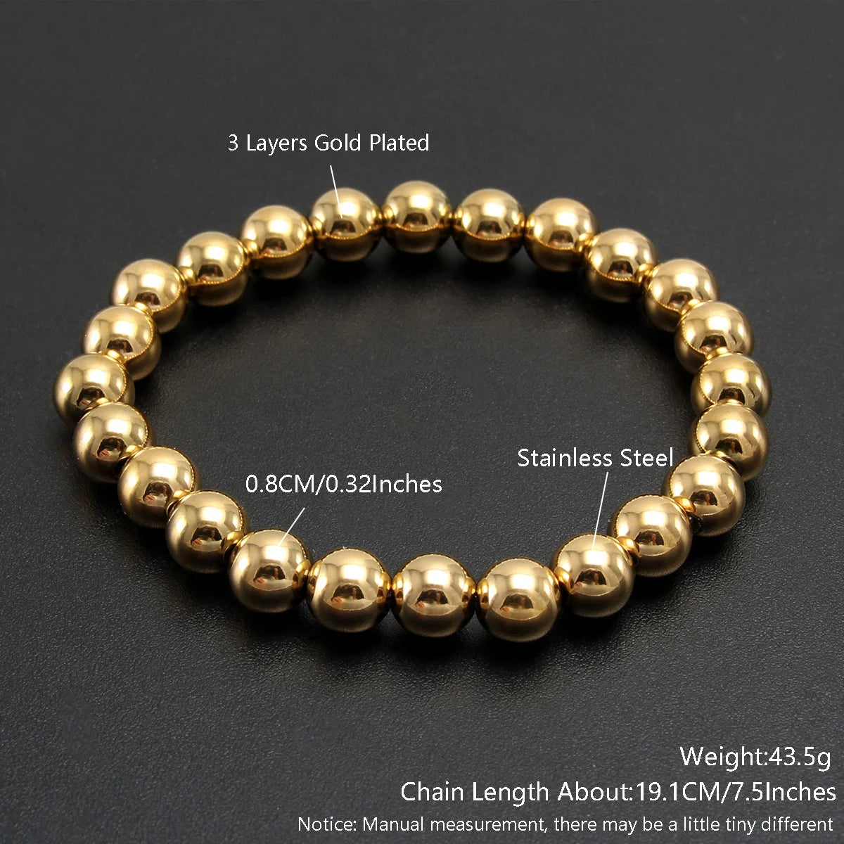 Premium Stainless Steel Beaded Bracelet Set - Stackable Ball Bracelets for Men & Women