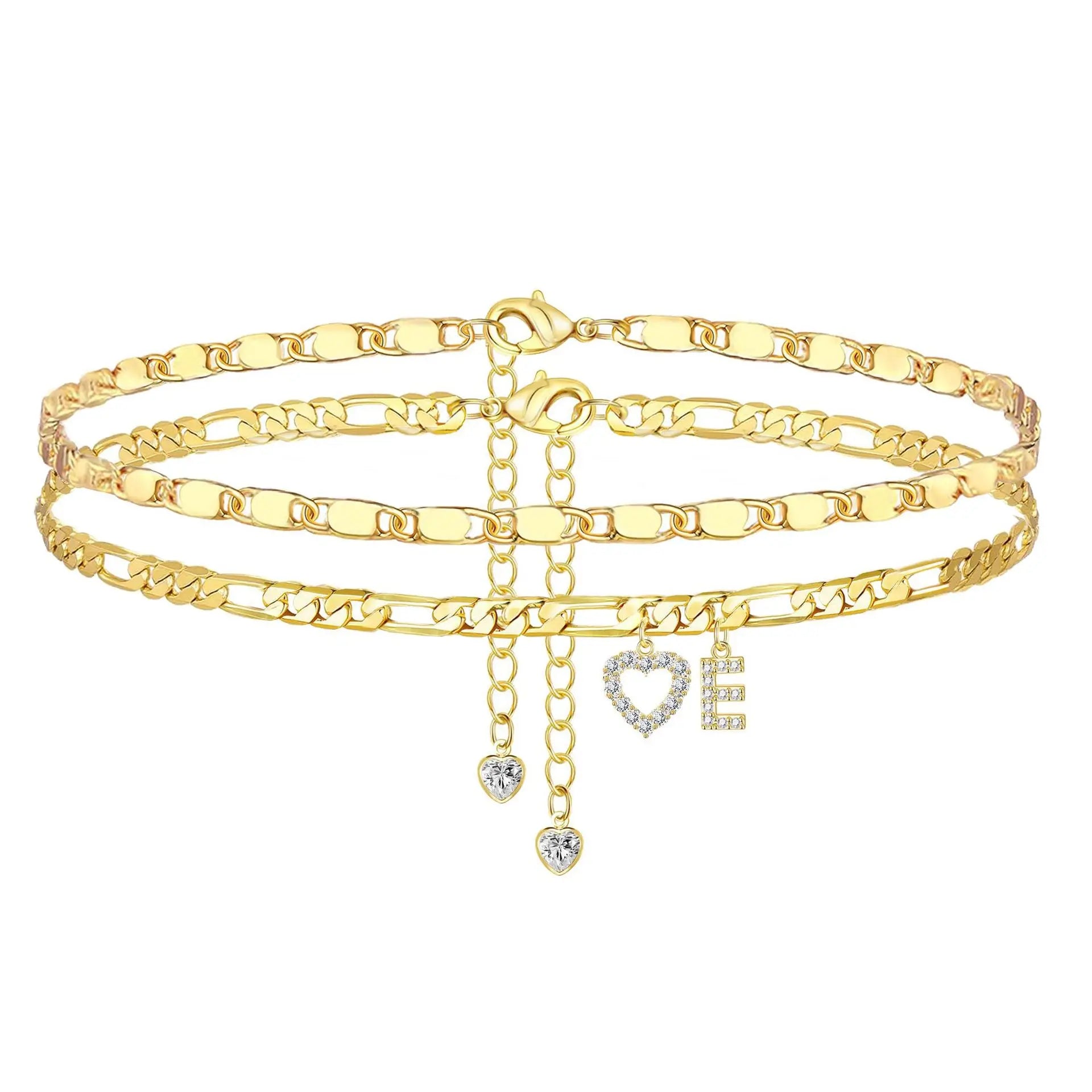 Gold Anklet Bracelet for Women Waterproof 18K Gold Plated Stainless Steel Figaro Hammer Chain Ankle Chain Bracelets Foot Jewelry