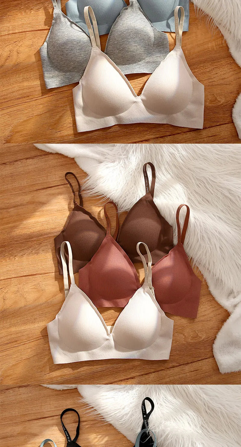 FINETOO 1PCS Women Sexy Seamless Bras Deep V Neck Bralette Sexy Lingerie Letter Strap Tops Push Up Underwear Wireless Brassiere