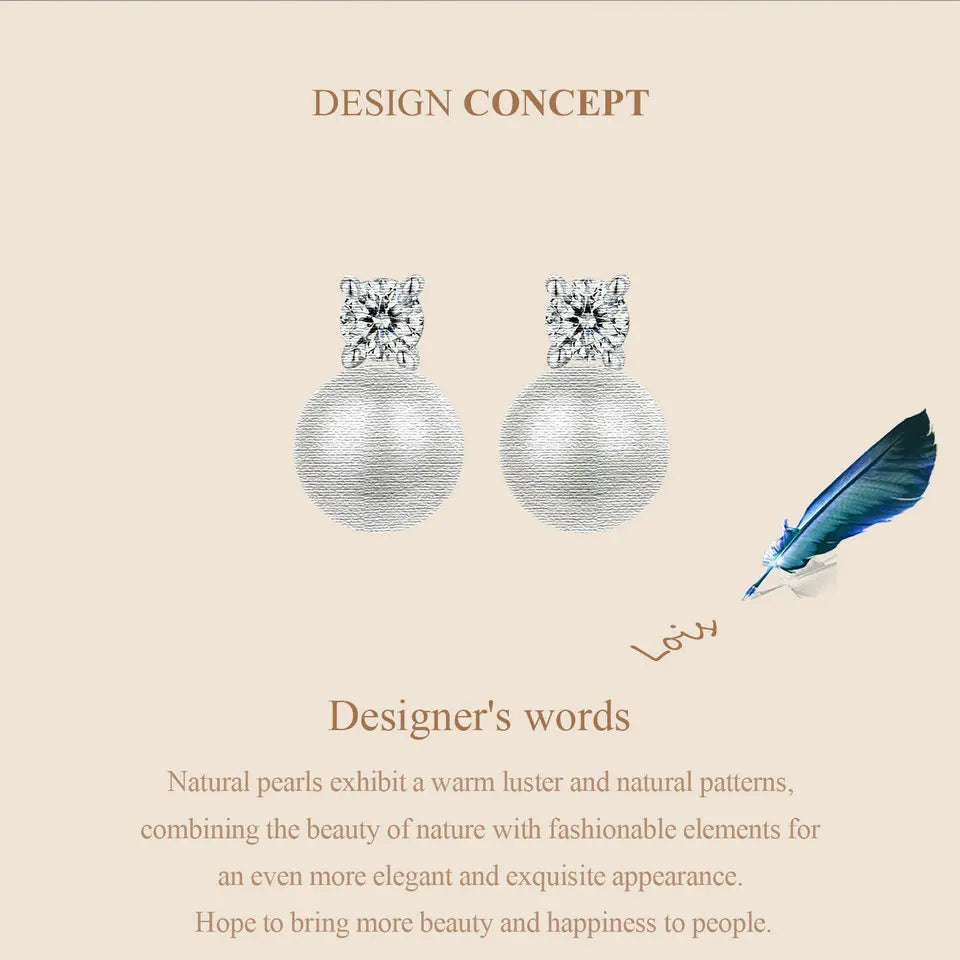 BAMOER Moissanite 925 Sterling Silver Freshwater Pearl Stud Earrings VVS1 Lab Created Diamond Wedding Earrings for Women Gift