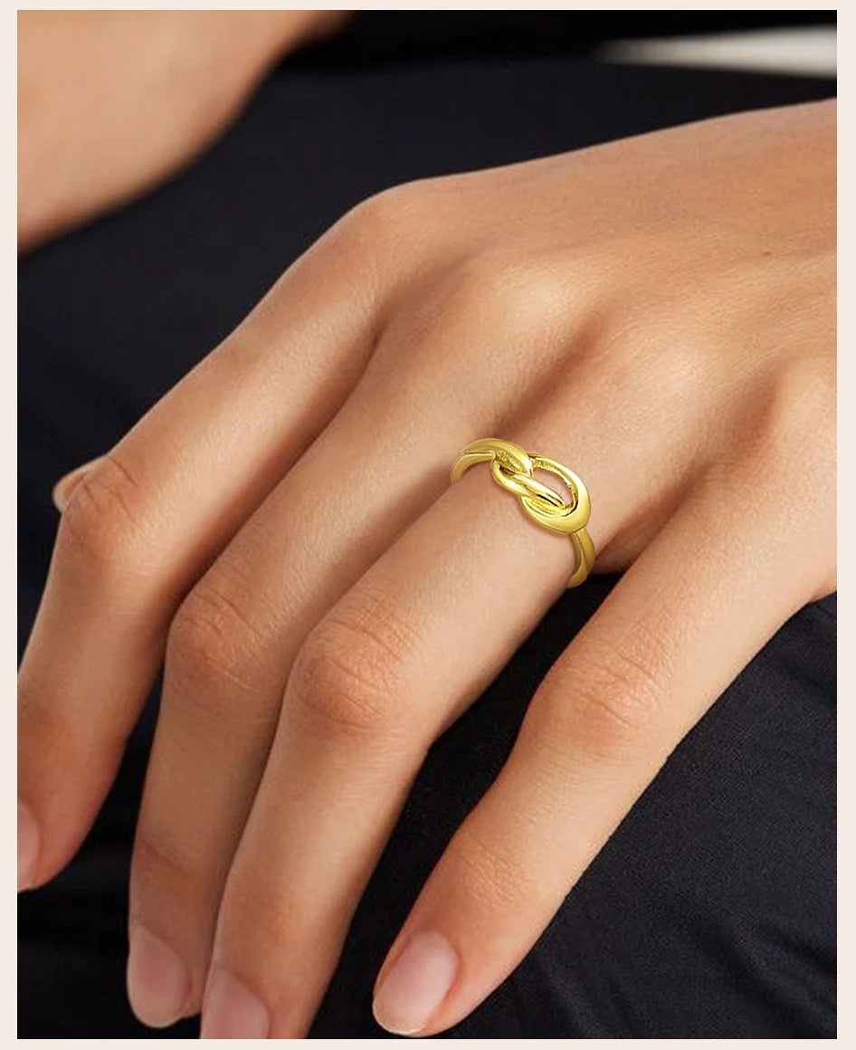 Love Knot Ring for Women, Stainless Steel Gold Plated Dainty Stacking Ring, Tiny Tie The Knot Statement Jewelry