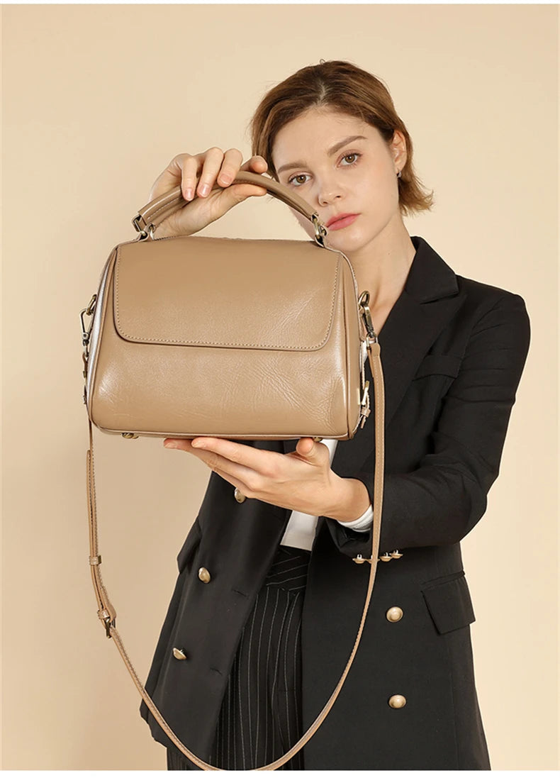 Toptrends 100% Genuine Leather Boston Shoulder Crossbody Bags For Women 2025 Luxury Designer Pillow Tote Satchel Ladies Handbags