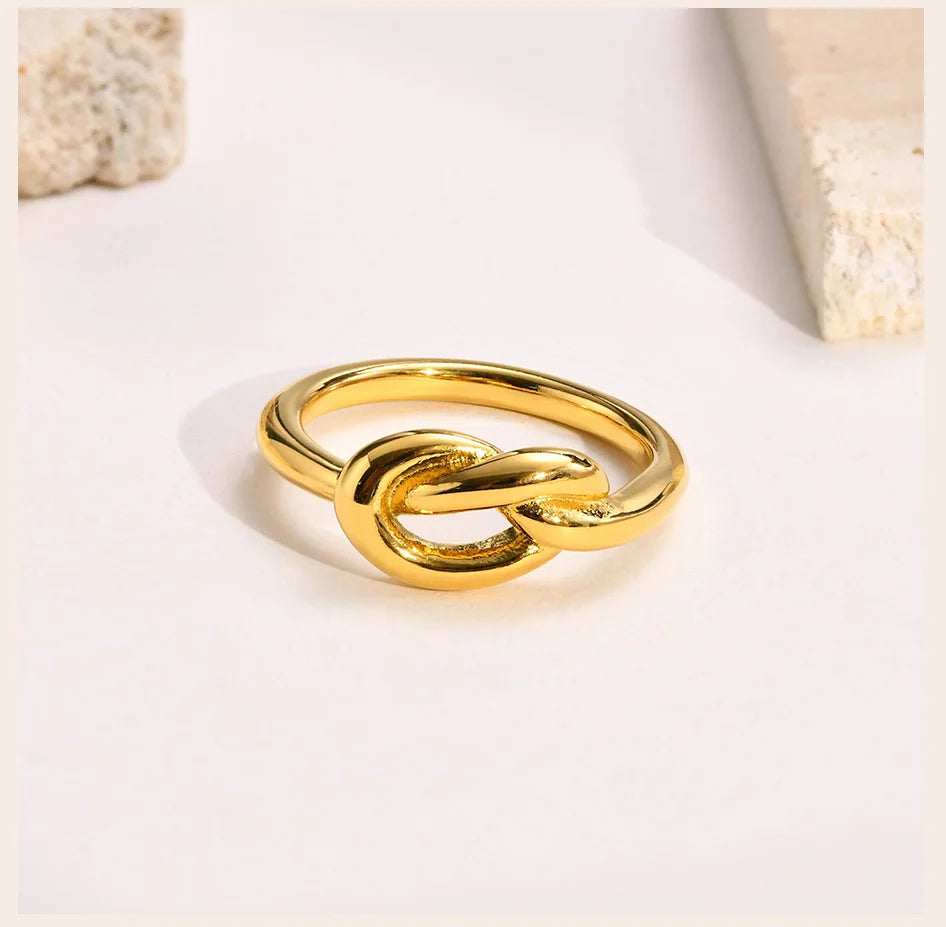 Love Knot Ring for Women, Stainless Steel Gold Plated Dainty Stacking Ring, Tiny Tie The Knot Statement Jewelry